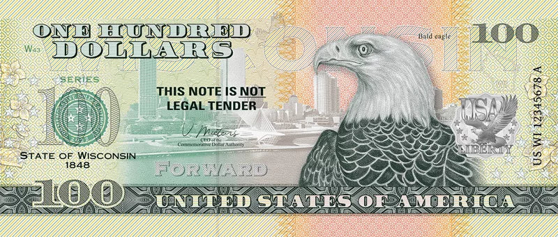 Billet de 100 dollars américains – État du Wisconsin – Aigle à tête blanche – 2022