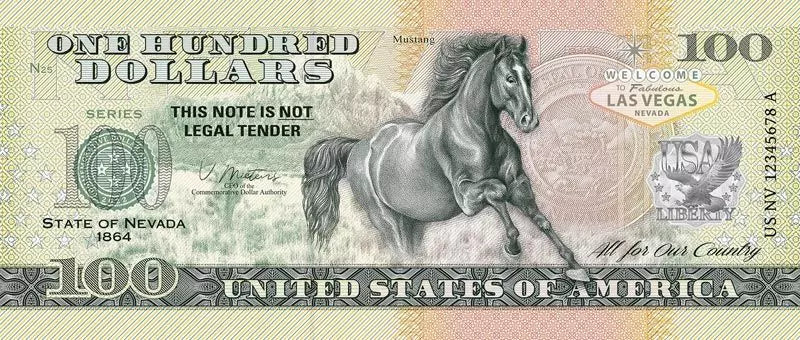 Billet de 100 dollars américains – Nevada Mustang 2022