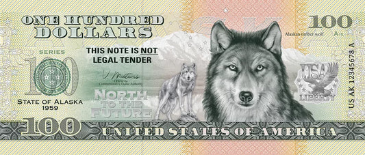 Billet de 100 dollars américains – État de l'Alaska – Loup – 2022