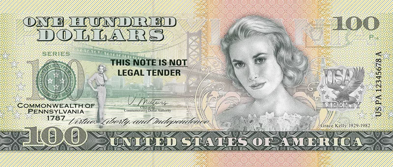 Billet de 100 dollars américains – État de Pennsylvanie – Grace Kelly 2022
