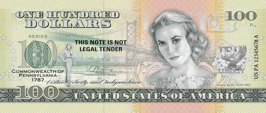 Billet de 100 dollars américains – État de Pennsylvanie – Grace Kelly 2022
