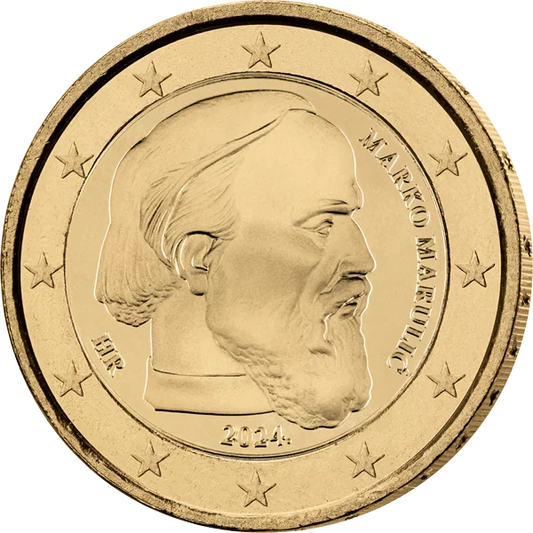 Pièce commémorative de 2 euros Croatie Marko Marulic 2024, édition premium entièrement plaquée or