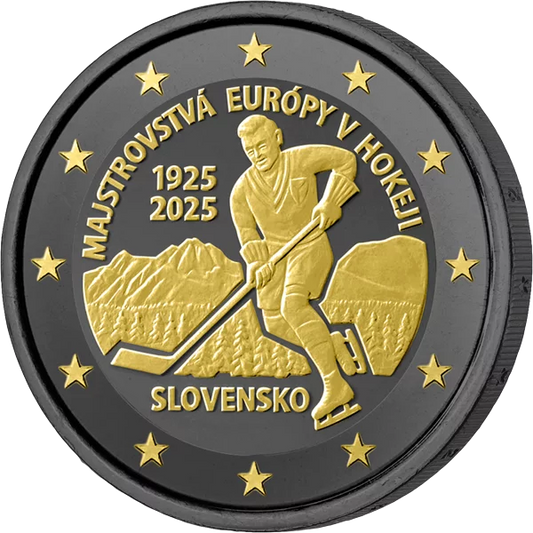 2 euros Slovaquie 100 ans du Championnat d'Europe de hockey sur glace 2025 Édition Énigme d'or