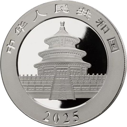 Pièce de 10 yuans représentant le Panda de Chine (édition 2025) avec application d'or et de pierres précieuses