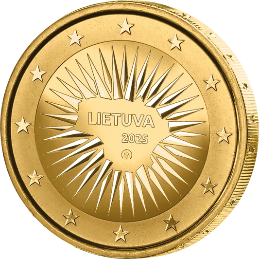 Pièce commémorative de 2 euros « Défense de la Lituanie 2025 », édition premium entièrement plaquée or