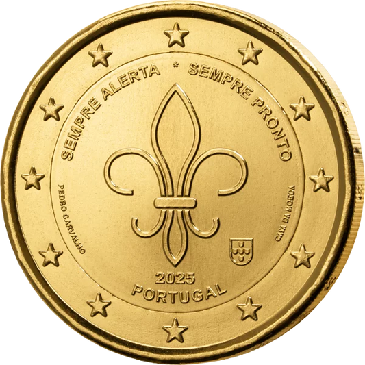 Pièce commémorative de 2 euros du Mouvement mondial des scouts et de la jeunesse du Portugal 2025, édition premium entièrement plaquée or