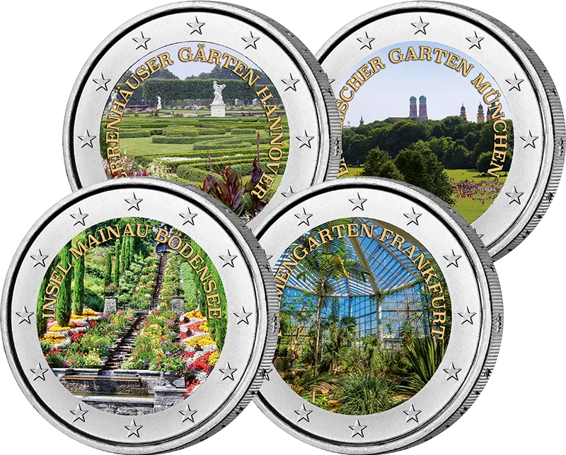 4 x 2 euros Les plus beaux jardins d'Allemagne avec application de couleur
