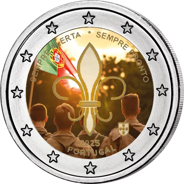 2 euros Portugal Mouvement mondial scout et jeunesse 2025 avec application couleur