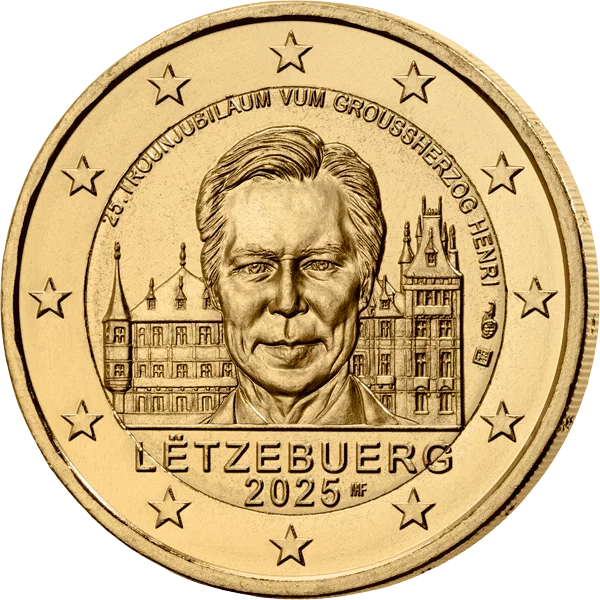 Pièce commémorative luxembourgeoise de 2 euros marquant les 25 ans de l'accession au trône d'Henri VIII, 2025