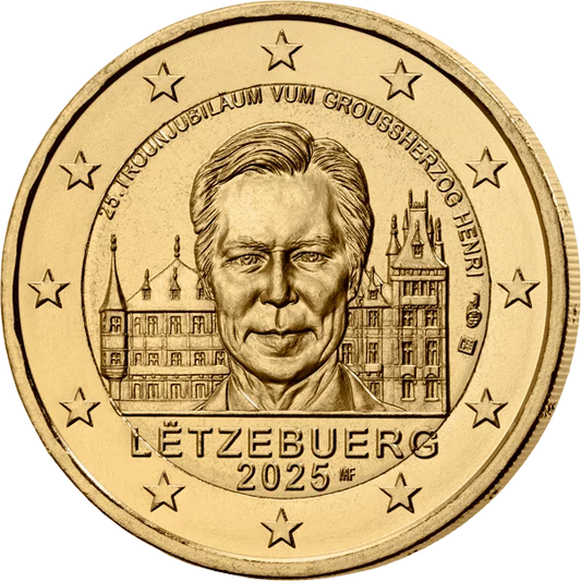 Pièce commémorative luxembourgeoise de 2 euros marquant les 25 ans de l'accession au trône d'Henri VIII, 2025