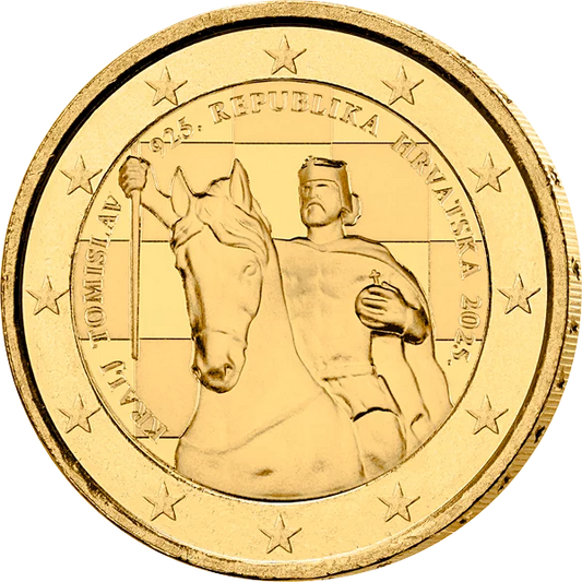 Pièce commémorative de 2 euros Croatie 1100e anniversaire du Royaume de Croatie et du roi Tomislav 2025, édition premium entièrement plaquée or