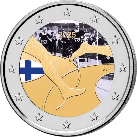 2 Euro Finlande 100 Ans Compétition Athlétique Finlande-Suède 2025 avec application couleur