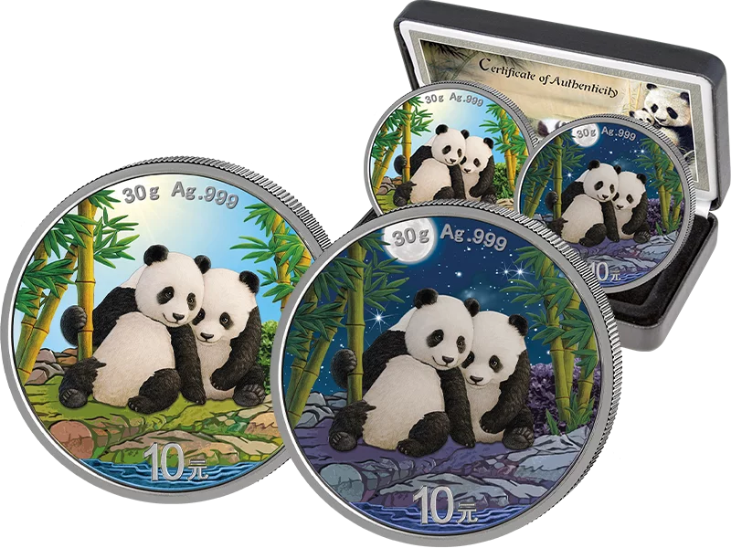 2 x Édition Argent Panda Chine Jour et Nuit 2026