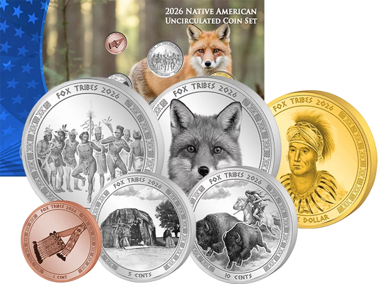 Série de pièces de monnaie amérindiennes de 1 cent à 1 dollar, représentant le renard (2026)