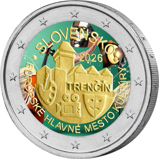 2 euros Slovaquie Trencin - Capitale européenne de la culture 2026 avec application couleur