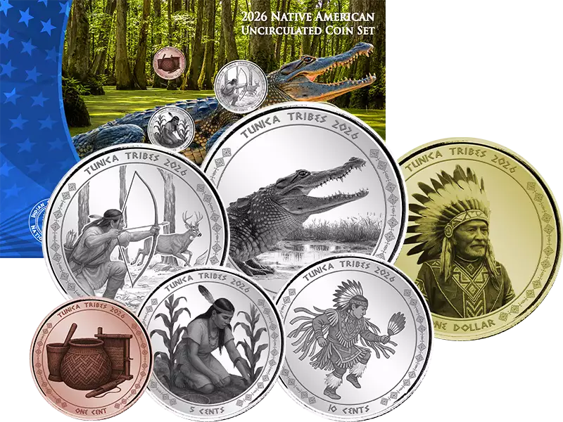 Ensemble de pièces amérindiennes de 1 cent à 1 dollar Tunica 2026