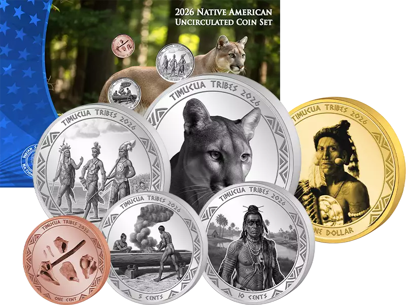 Ensemble de pièces amérindiennes Timucua 2026, de 1 cent à 1 dollar