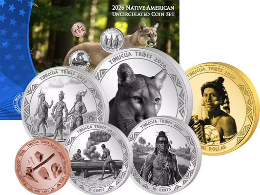 Ensemble de pièces amérindiennes Timucua 2026, de 1 cent à 1 dollar