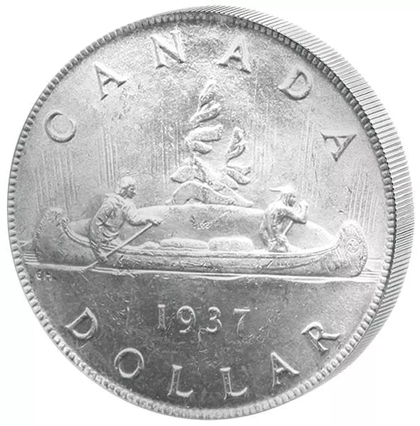 Pièce de 1 dollar canadien, canoë George VI, 1937-1952, excellent état (neuf).