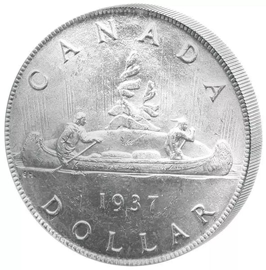 Pièce de 1 dollar canadien, canoë George VI, 1937-1952, excellent état (neuf).