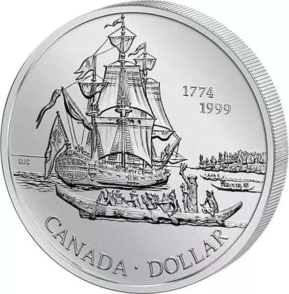 1 dollar canadien pour le 225e anniversaire du voyage de Juan Perez en 1999
