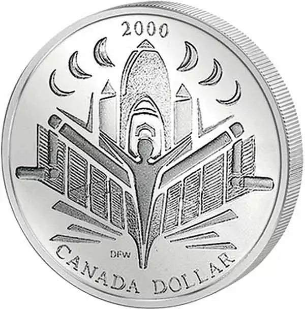 Pièce de 1 dollar canadien commémorant la découverte de l'espace, millésime 2000