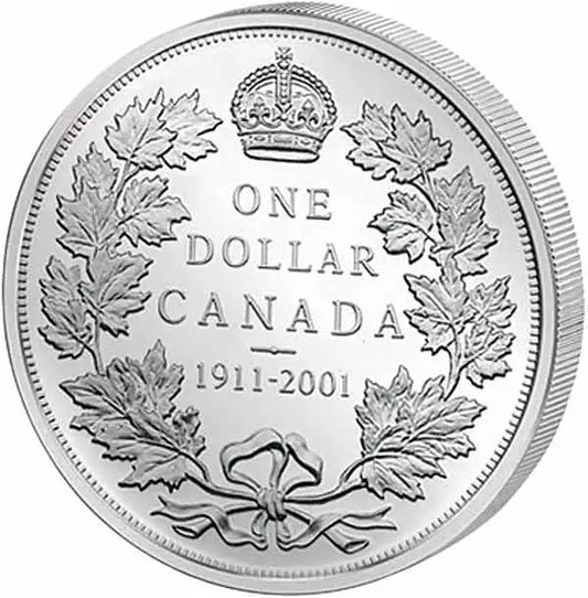 Pièce de 1 dollar canadien en argent de 90 ans, émise de 1911 à 2001
