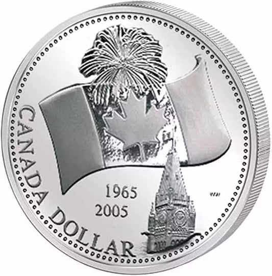 Pièce de 1 dollar canadien commémorant le 40e anniversaire du drapeau national canadien (2005) - Épreuve