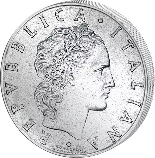 50 Lire Italie Dieu du Feu Vulcanus sur l'enclume 1954-1989