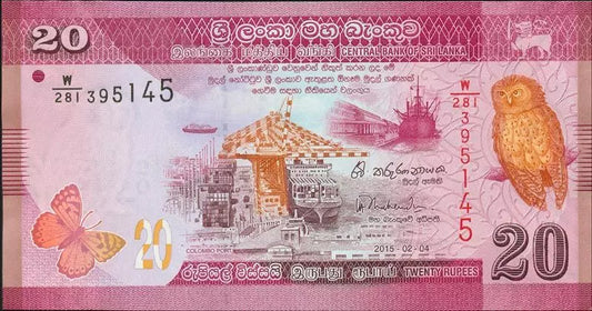 Billet de 20 roupies sri-lankaises, port de Colombo, 2015
