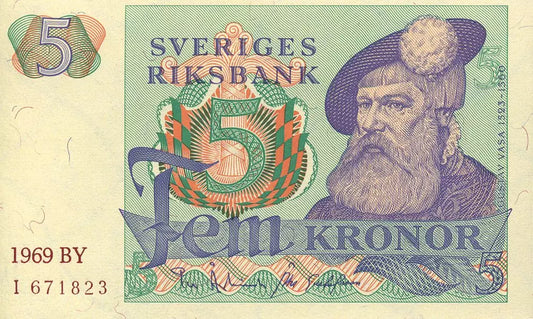 Billet de 5 couronnes Suède Roi Gustav I Vasa 1965-1969