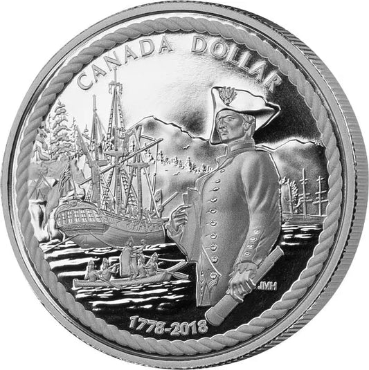 Pièce de 1 dollar canadien à l'effigie du capitaine Cook, 240e anniversaire de la découverte de la baie de Nootka (2018)